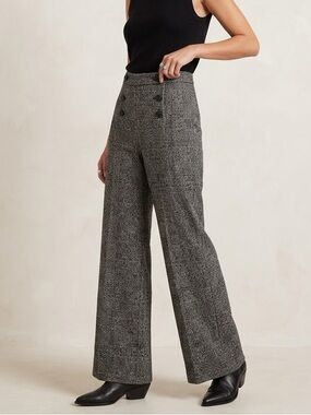 Jason Wu Plaid High-Waisted Wide Leg Trousers Decorative Buttons Size 10